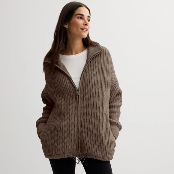 New Women's FLX Chenille Zip-Up Commuter Sweater Brown Plum Size L - Picture 1 of 12